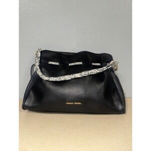Badgley Mischka Black Vegan Leather Snakeskin Trim Shoulder Bag Hobo Handbag